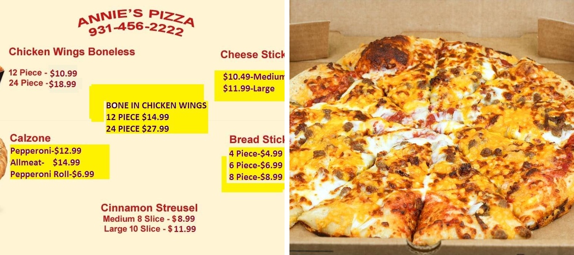 ANNIE'S PIZZA Menu